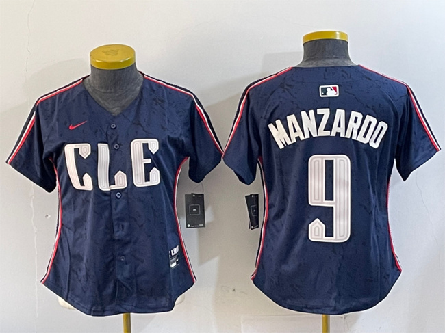 Personalized Women’s Cleveland Guardians #9 Kyle Manzardo Navy 2024 City Connect Stitched Baseball Jersey(Run Small)