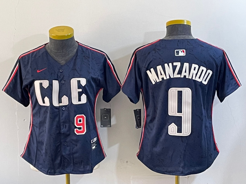 Personalized Women’s Cleveland Guardians #9 Kyle Manzardo Navy 2024 City Connect Stitched Baseball Jersey(Run Small)