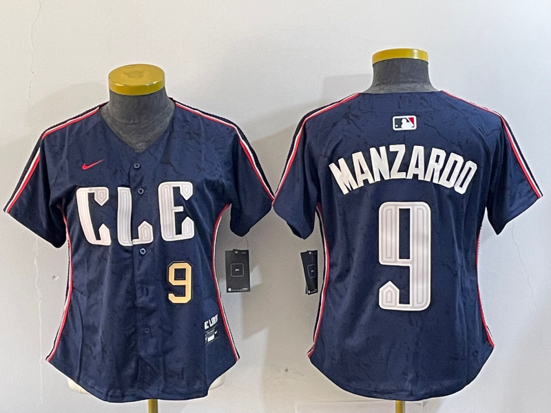 Personalized Women’s Cleveland Guardians #9 Kyle Manzardo Navy 2024 City Connect Stitched Baseball Jersey(Run Small)