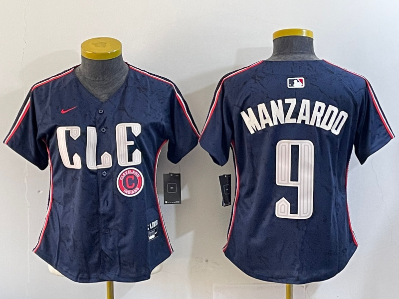 Personalized Women’s Cleveland Guardians #9 Kyle Manzardo Navy 2024 City Connect Stitched Baseball Jersey(Run Small)