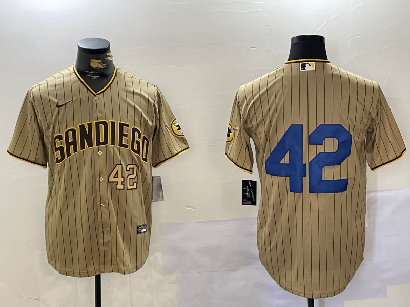 Personalized Men’s San Diego Padres #42 Jackie Robinson Tan Cool Base Stitched Baseball Jerseys