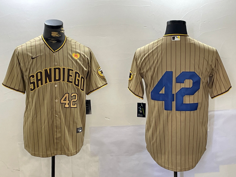 Personalized Men’s San Diego Padres #42 Jackie Robinson Tan Cool Base Stitched Baseball Jerseys