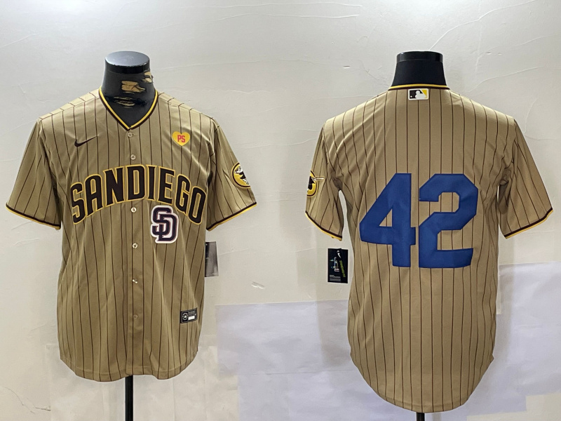 Personalized Men’s San Diego Padres #42 Jackie Robinson Tan Cool Base Stitched Baseball Jerseys