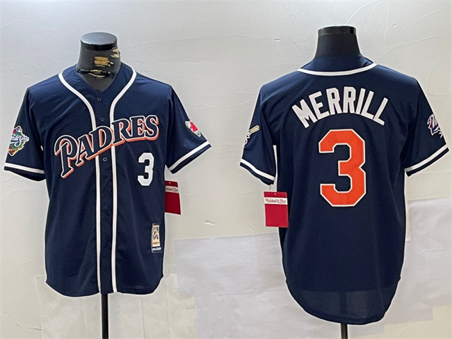 Personalized Men’s San Diego Padres #3 Jackson Merrill Navy 1998 World Series Cool Base Stitched Baseball Jersey