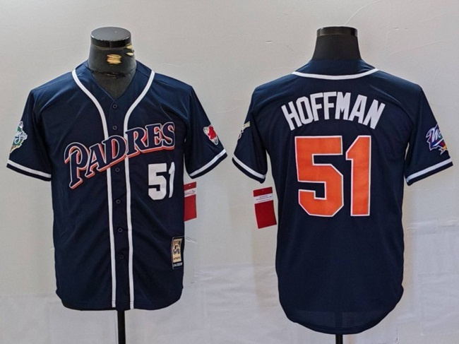 Personalized Men’s San Diego Padres #51 Trevor Hoffman Navy 1998 World Series Cool Base Stitched Baseball Jersey