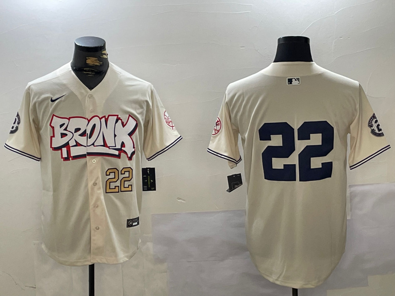 Personalized Men’s New York Yankees #22 Juan Soto Cream Bronx Graffiti V2 Limited Stitched Baseball Jerseys