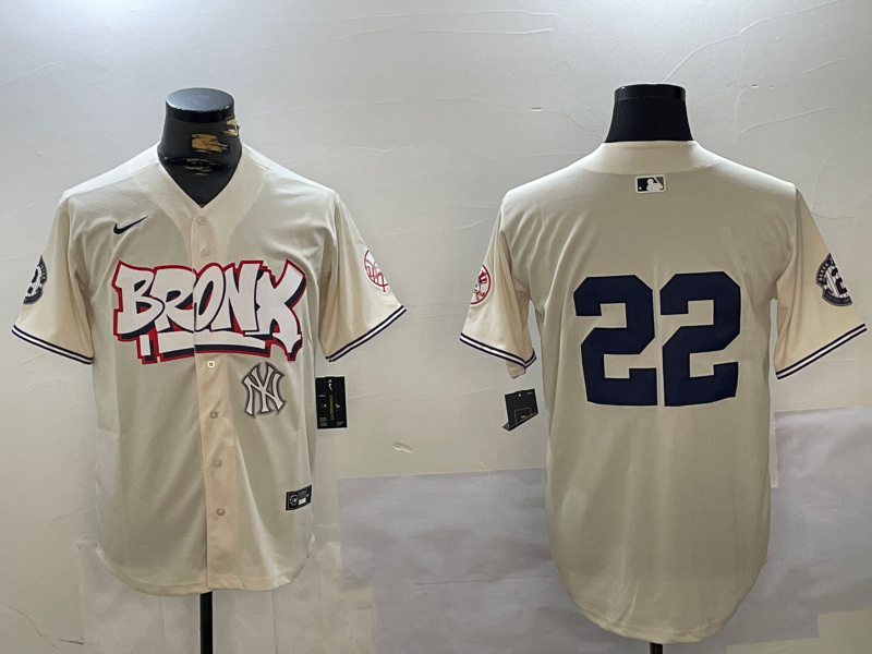 Personalized Men’s New York Yankees #22 Juan Soto Cream Bronx Graffiti V2 Limited Stitched Baseball Jerseys