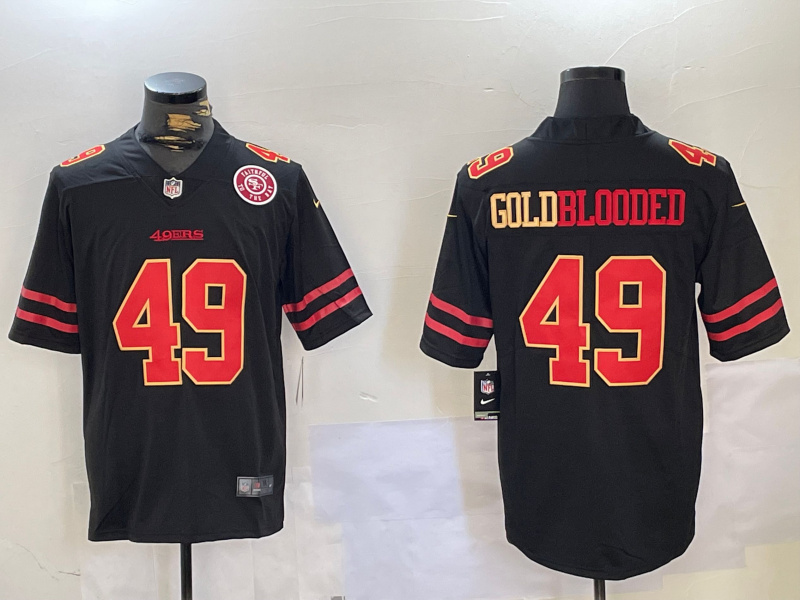 Personalized Men’s San Francisco 49ers #49 GoldBlooded Black Stitched Jersey