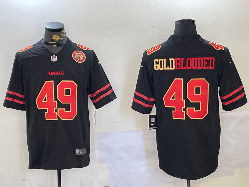 Personalized Men’s San Francisco 49ers #49 GoldBlooded Black Stitched Jerseys