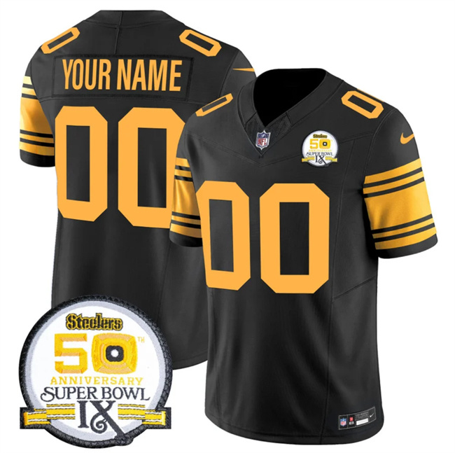 Personalized Men’s Pittsburgh Steelers Active Player Black 2024 F.U.S.E. 50th Anniversary Of Super Bowl IX Color Rush Limited Stitched Jersey