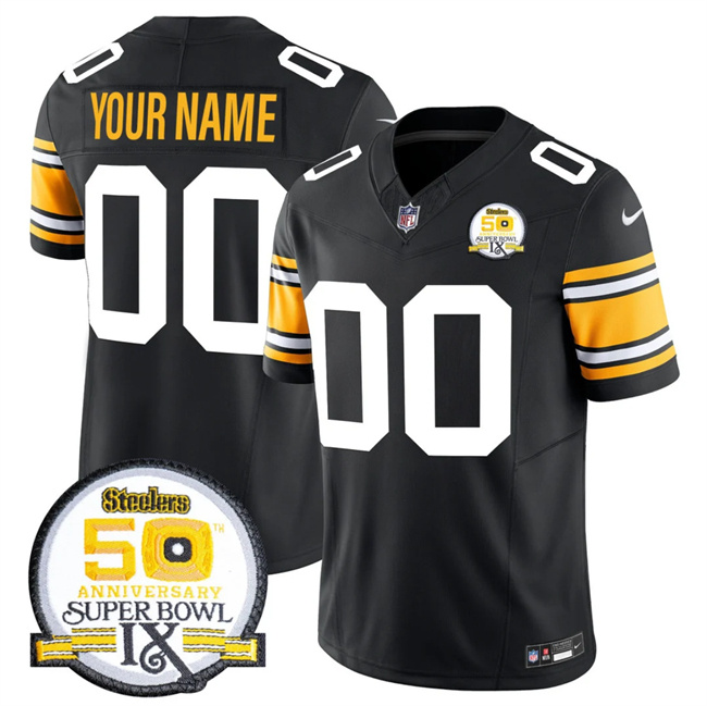 Personalized Men’s Pittsburgh Steelers Active Player Black 2024 F.U.S.E. 50th Anniversary Of Super Bowl IX Untouchable Limited Stitched Jersey