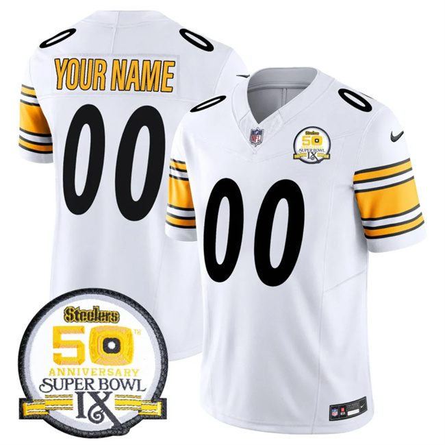 Personalized Men’s Pittsburgh Steelers Active Player White 2024 F.U.S.E. 50th Anniversary Of Super Bowl IX Alternate Untouchable Limited Stitched Jersey
