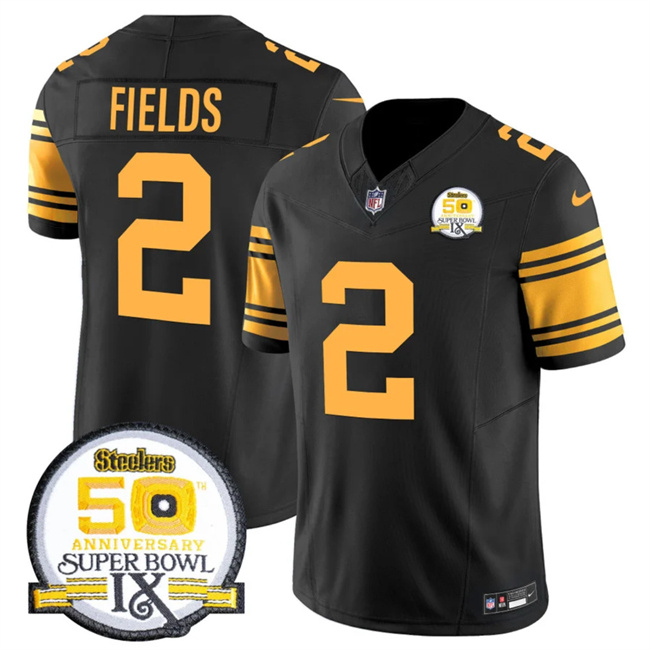 Personalized Men’s Pittsburgh Steelers #2 Justin Fields Black 2024 F.U.S.E. 50th Anniversary Of Super Bowl IX Color Rush Limited Stitched Jersey