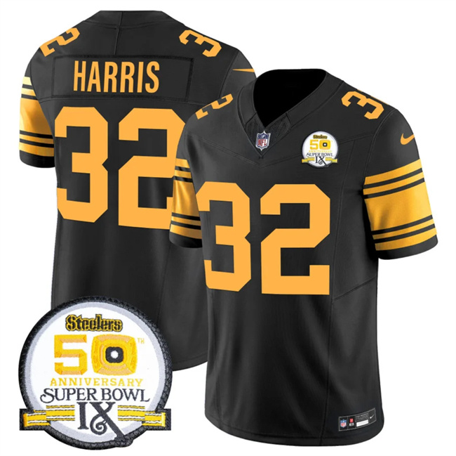 Personalized Men’s Pittsburgh Steelers #32 Franco Harris Black 2024 F.U.S.E. 50th Anniversary Of Super Bowl IX Color Rush Limited Stitched Jersey