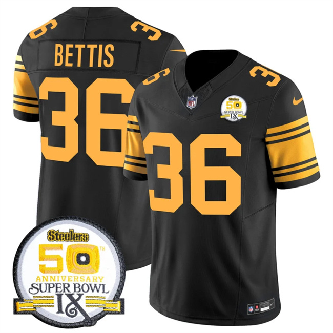 Personalized Men’s Pittsburgh Steelers #36 Jerome Bettis Black 2024 F.U.S.E. 50th Anniversary Of Super Bowl IX Color Rush Limited Stitched Jersey