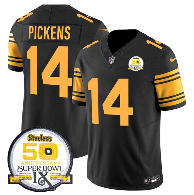Personalized Men’s Pittsburgh Steelers #14 George Pickens Black 2024 F.U.S.E. 50th Anniversary Of Super Bowl IX Color Rush Limited Stitched Jersey