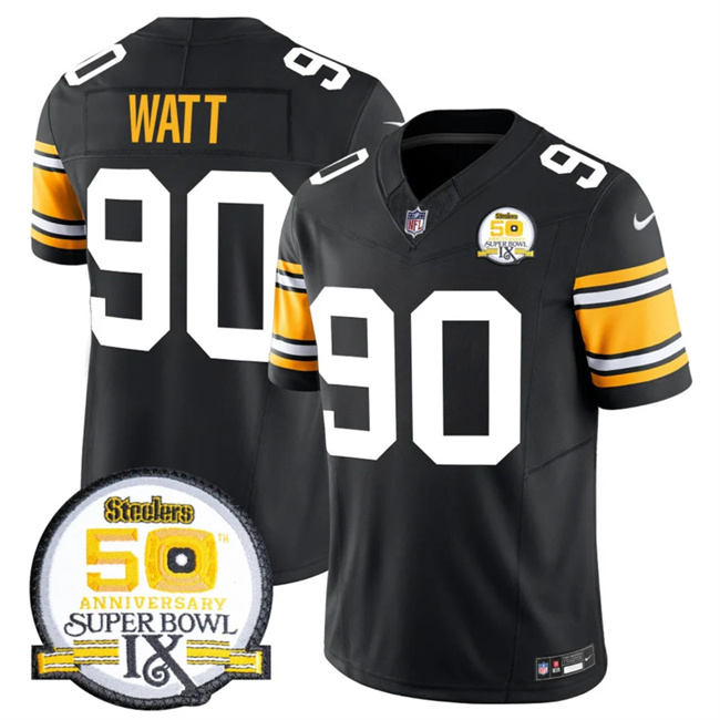 Personalized Men’s Pittsburgh Steelers #90 T.J. Watt Black 2024 F.U.S.E. 50th Anniversary Of Super Bowl IX Untouchable Limited Stitched Jersey