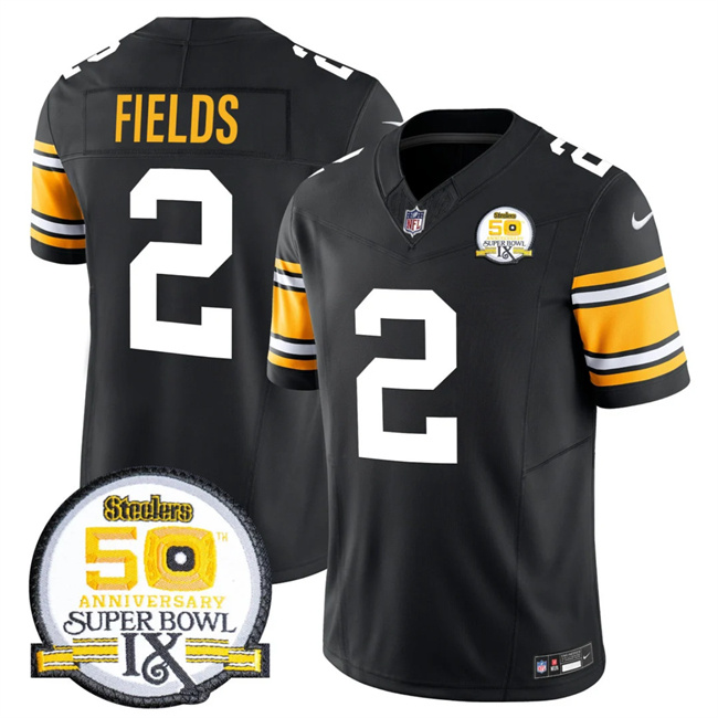 Personalized Men’s Pittsburgh Steelers #2 Justin Fields Black 2024 F.U.S.E. 50th Anniversary Of Super Bowl IX Untouchable Limited Stitched Jersey