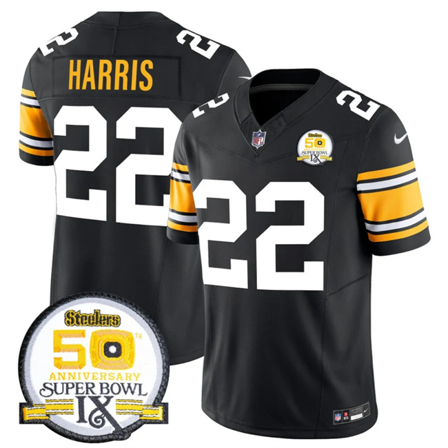 Personalized Men’s Pittsburgh Steelers #22 Najee Harris Black 2024 F.U.S.E. 50th Anniversary Of Super Bowl IX Untouchable Limited Stitched Jersey