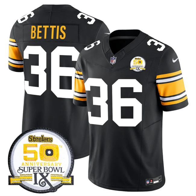 Personalized Men’s Pittsburgh Steelers #36 Jerome Bettis Black 2024 F.U.S.E. 50th Anniversary Of Super Bowl IX Untouchable Limited Stitched Jersey