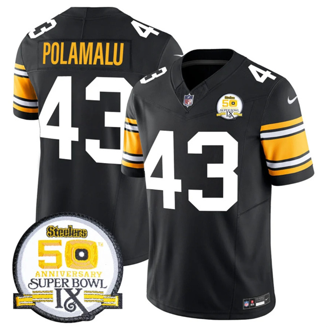 Personalized Men’s Pittsburgh Steelers #43 Troy Polamalu Black 2024 F.U.S.E. 50th Anniversary Of Super Bowl IX Untouchable Limited Stitched Jersey