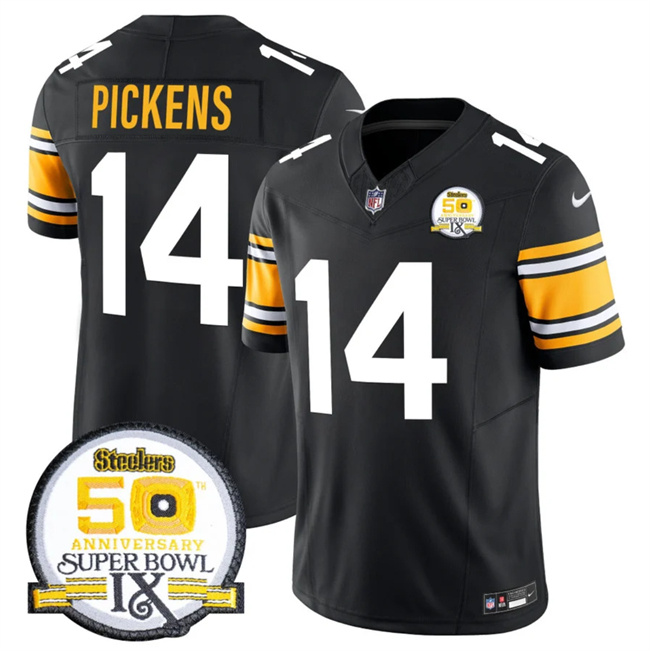 Personalized Men’s Pittsburgh Steelers #14 George Pickens Black 2024 F.U.S.E. 50th Anniversary Of Super Bowl IX Untouchable Limited Stitched Jersey