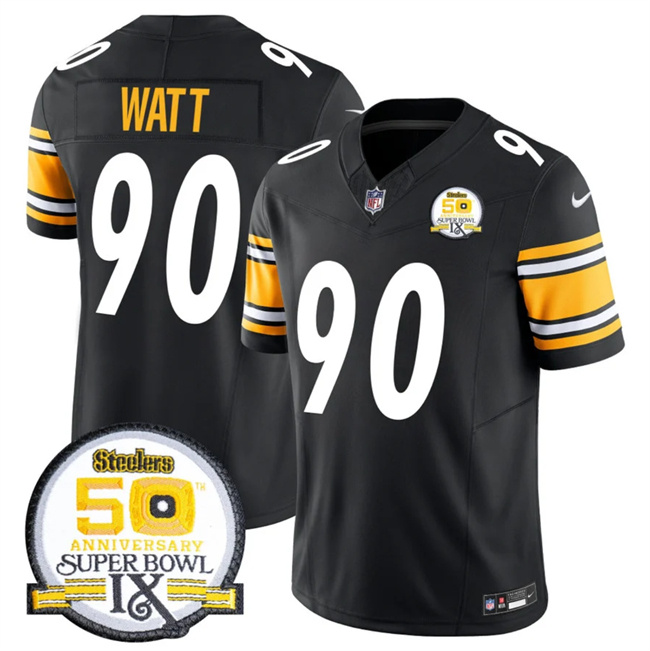 Personalized Men’s Pittsburgh Steelers #90 T.J. Watt Black 2024 F.U.S.E. 50th Anniversary Of Super Bowl IX Alternate Untouchable Limited Stitched Jersey