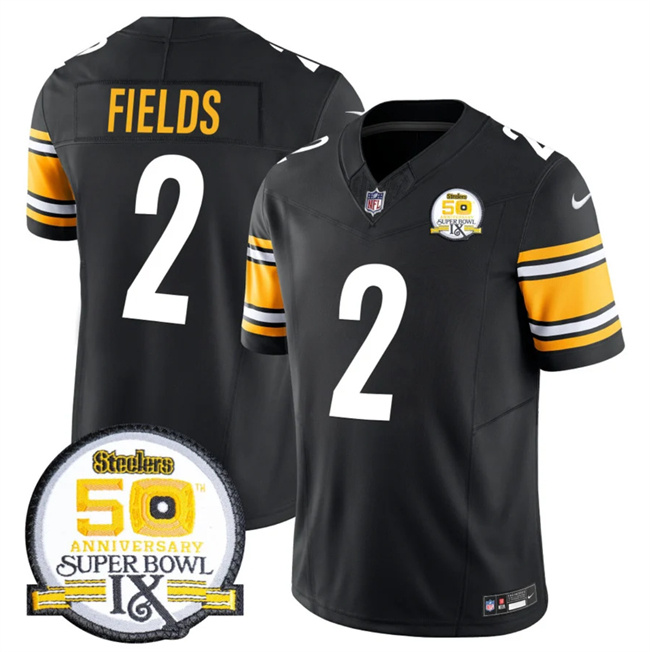 Personalized Men’s Pittsburgh Steelers #2 Justin Fields Black 2024 F.U.S.E. 50th Anniversary Of Super Bowl IX Alternate Untouchable Limited Stitched Jersey