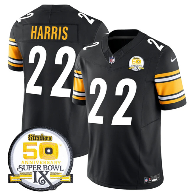 Personalized Men’s Pittsburgh Steelers #22 Najee Harris Black 2024 F.U.S.E. 50th Anniversary Of Super Bowl IX Alternate Untouchable Limited Stitched Jersey