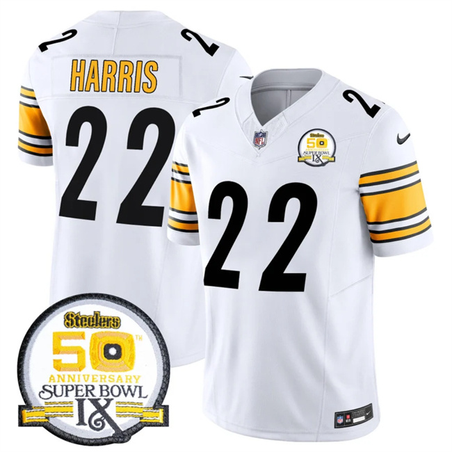 Personalized Men’s Pittsburgh Steelers #22 Najee Harris White 2024 F.U.S.E. 50th Anniversary Of Super Bowl IX Alternate Untouchable Limited Stitched Jersey