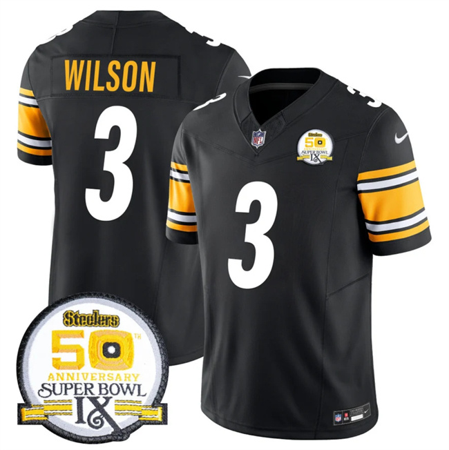 Personalized Men’s Pittsburgh Steelers #3 Russell Wilson Black 2024 F.U.S.E. 50th Anniversary Of Super Bowl IX Alternate Untouchable Limited Stitched Jersey