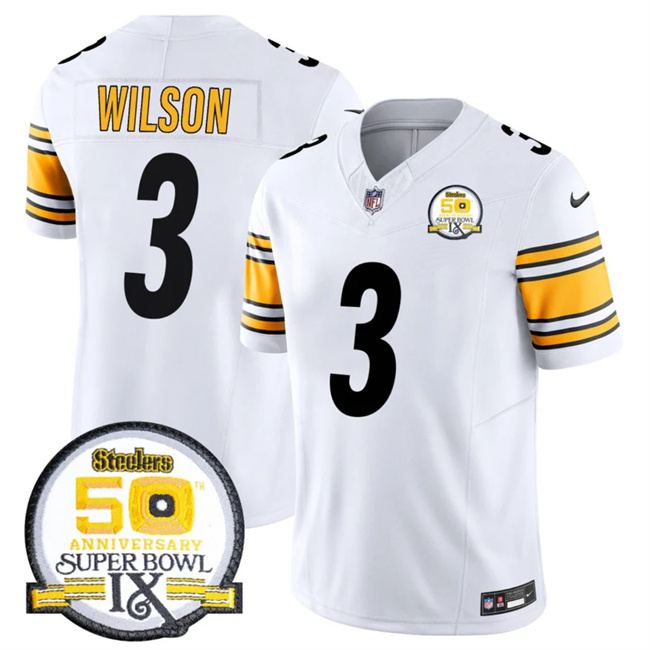 Personalized Men’s Pittsburgh Steelers #3 Russell Wilson White 2024 F.U.S.E. 50th Anniversary Of Super Bowl IX Alternate Untouchable Limited Stitched Jersey