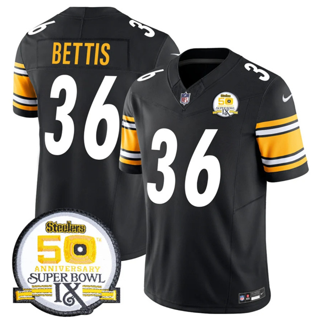 Personalized Men’s Pittsburgh Steelers #36 Jerome Bettis Black 2024 F.U.S.E. 50th Anniversary Of Super Bowl IX Alternate Untouchable Limited Stitched Jersey