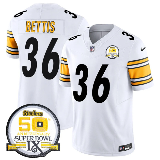 Personalized Men’s Pittsburgh Steelers #36 Jerome Bettis White 2024 F.U.S.E. 50th Anniversary Of Super Bowl IX Alternate Untouchable Limited Stitched Jersey
