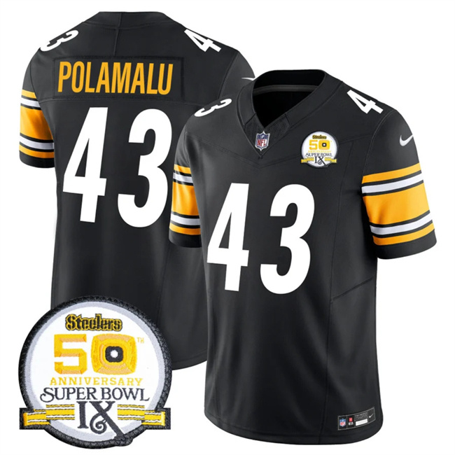 Personalized Men’s Pittsburgh Steelers #43 Troy Polamalu Black 2024 F.U.S.E. 50th Anniversary Of Super Bowl IX Alternate Untouchable Limited Stitched Jersey