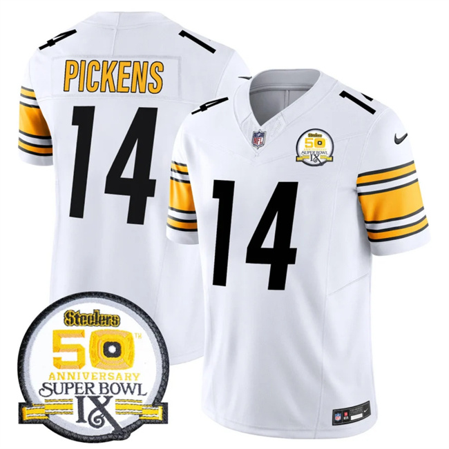 Personalized Men’s Pittsburgh Steelers #14 George Pickens White 2024 F.U.S.E. 50th Anniversary Of Super Bowl IX Alternate Untouchable Limited Stitched Jersey