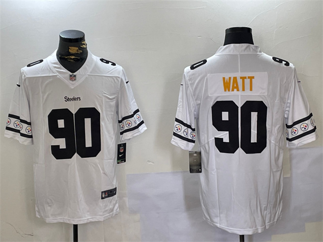 Personalized Men’s Pittsburgh Steelers #90 T.J. Watt White 2019 Team Logo Cool Edition Stitched Jersey