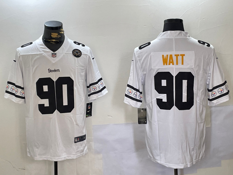 Personalized Men’s Pittsburgh Steelers #90 T.J. Watt White 2019 Team Logo Cool Edition Stitched Jerseys