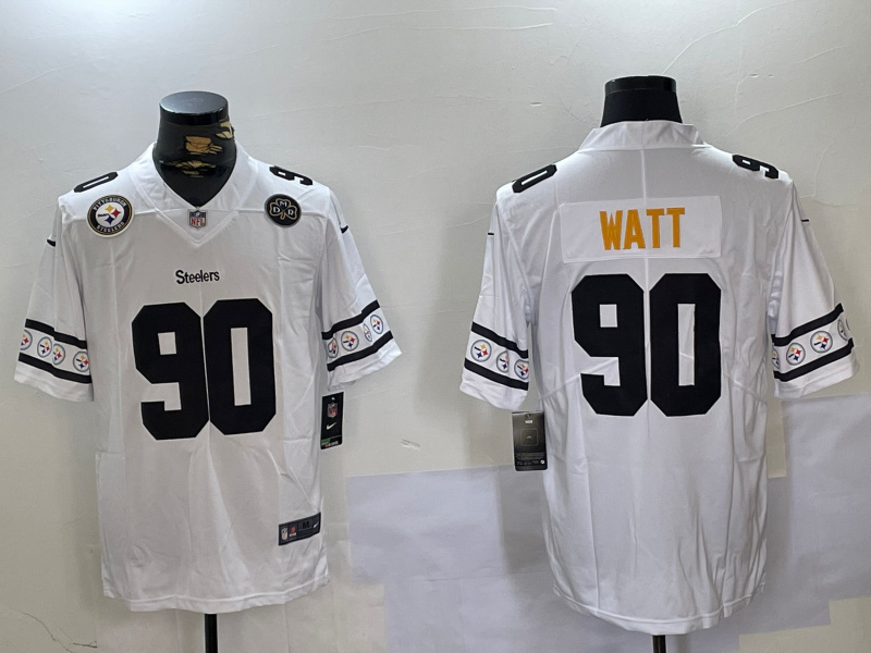 Personalized Men’s Pittsburgh Steelers #90 T.J. Watt White 2019 Team Logo Cool Edition Stitched Jerseys