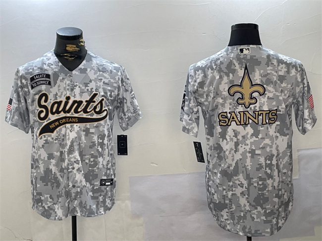 Personalized Men’s New Orleans Saints Team Big Logo 2024 Arctic Camo Salute To Service Stitched Baseball Jerseys