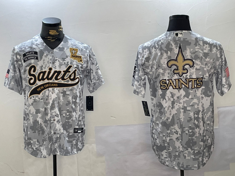 Personalized Men’s New Orleans Saints Team Big Logo 2024 Arctic Camo Salute To Service Stitched Baseball Jerseys