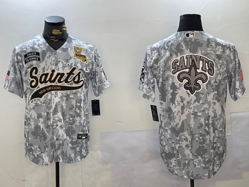 Personalized Men’s New Orleans Saints Team Big Logo 2024 Arctic Camo Salute To Service Stitched Baseball Jerseys