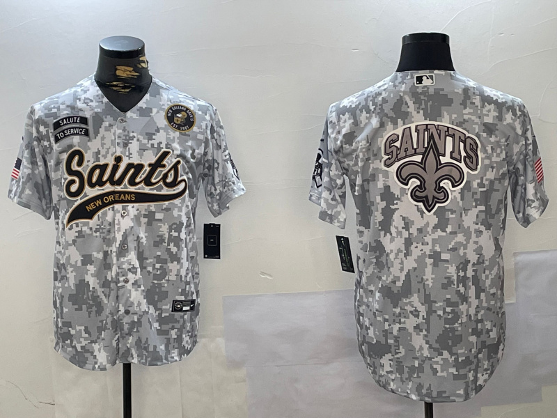 Personalized Men’s New Orleans Saints Team Big Logo 2024 Arctic Camo Salute To Service Stitched Baseball Jerseys