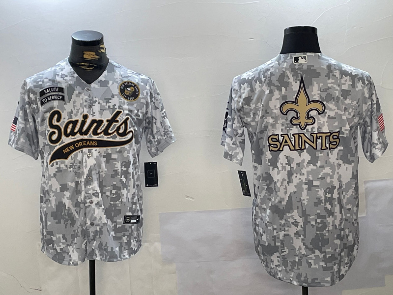 Personalized Men’s New Orleans Saints Team Big Logo 2024 Arctic Camo Salute To Service Stitched Baseball Jerseys