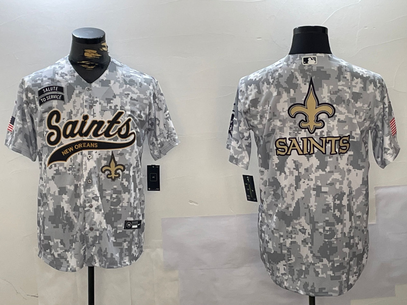 Personalized Men’s New Orleans Saints Team Big Logo 2024 Arctic Camo Salute To Service Stitched Baseball Jerseys