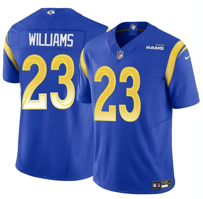 Personalized Men’s Los Angeles Rams #23 Kyren Williams Blue 2024 Untouchable Stitched Football Jersey
