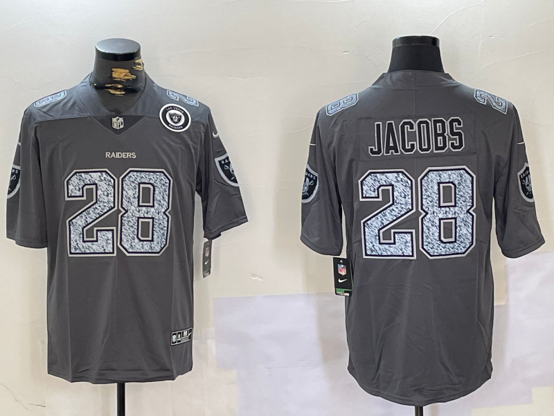 Personalized Men’s Las Vegas Raiders #28 Josh Jacobs Grey Limited Stitched Jerseys