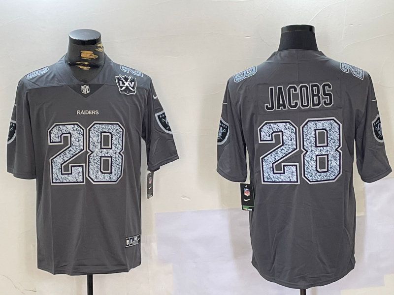 Personalized Men’s Las Vegas Raiders #28 Josh Jacobs Grey Limited Stitched Jerseys