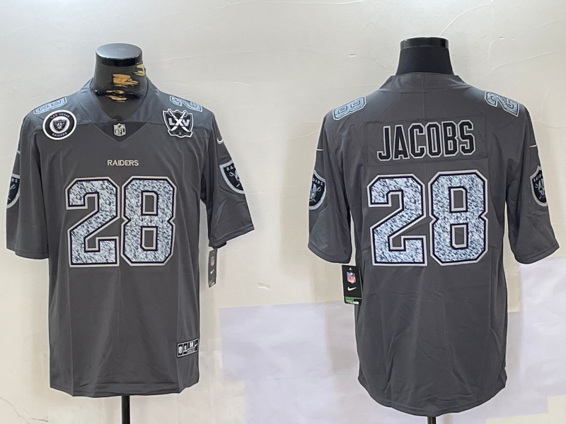 Personalized Men’s Las Vegas Raiders #28 Josh Jacobs Grey Limited Stitched Jerseys