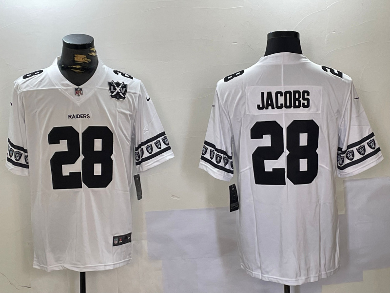 Personalized Men’s Las Vegas Raiders #28 Josh Jacobs White Limited Stitched Jerseys